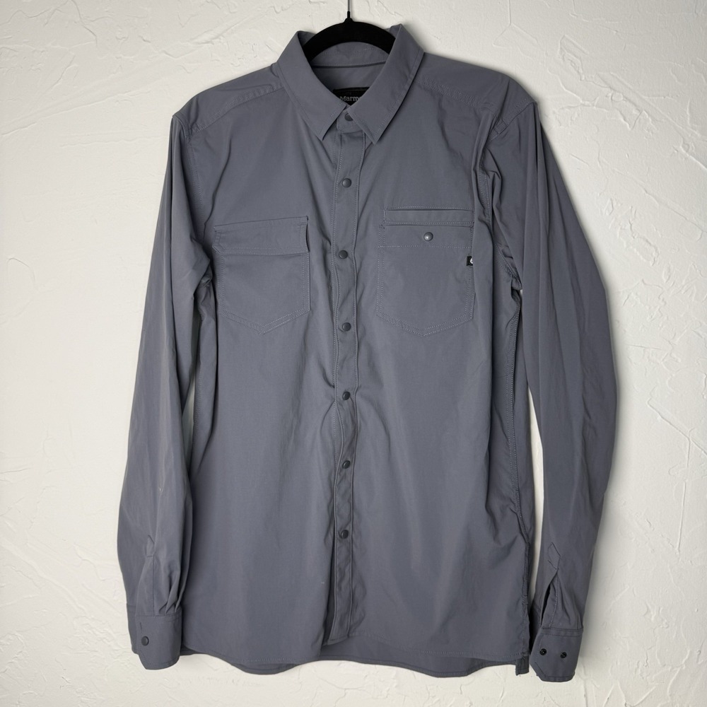 Marmot Performance Shirt Men's M Gray Snap Front Long Sleeve Hiking Outdoor